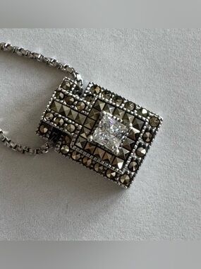 Judith Jack Sterling Marcasite Pendant with Clear Square Stone